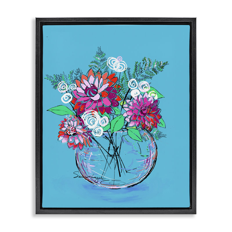 Cadre flottant Dahlias dans un vase, design par Susan Lugar, H 21 po x l 17 po, Cadre flottant noir de jais