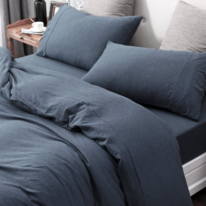 HOME BEDDING Jersey Cotton Duvet Cover Set, Heather Blue, King Duvet Cover + 2 King Shams