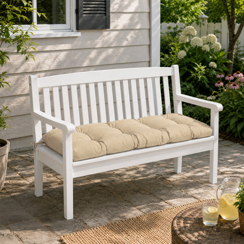 Aoodor Outdoor Polyester Tufted Bench Cushion, Khaki, 42" W x 19.3" D