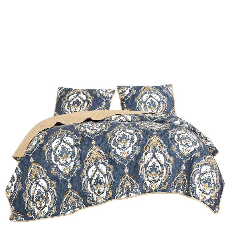 Ensemble de couvre-lit réversible 3 pièces Nya, King Bedspread + 2 Shams