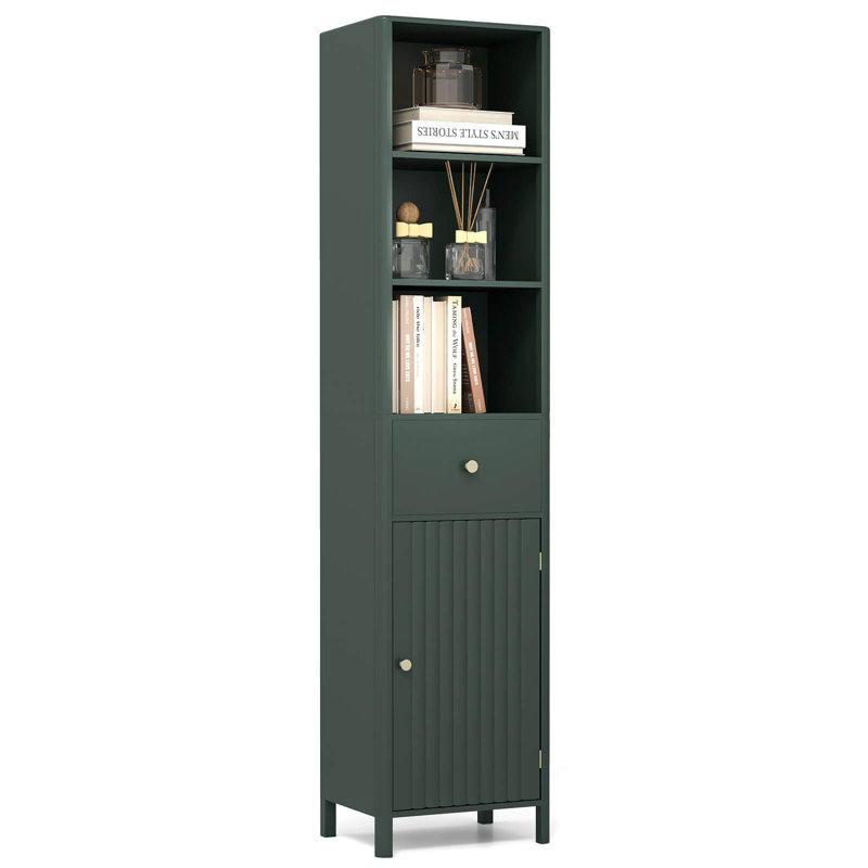 Armoire de salle de bain 67 po avec 3 tablettes ouvertes, 1 tiroir, tablette intérieure réglable verte, Forêt