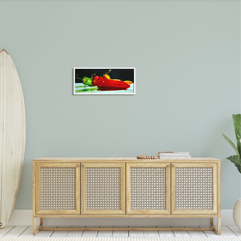 «Bold Modern Peppers Still Life Kitchen Legumes Food» par Cecile Baird, reproduction d'art sur toile flottante