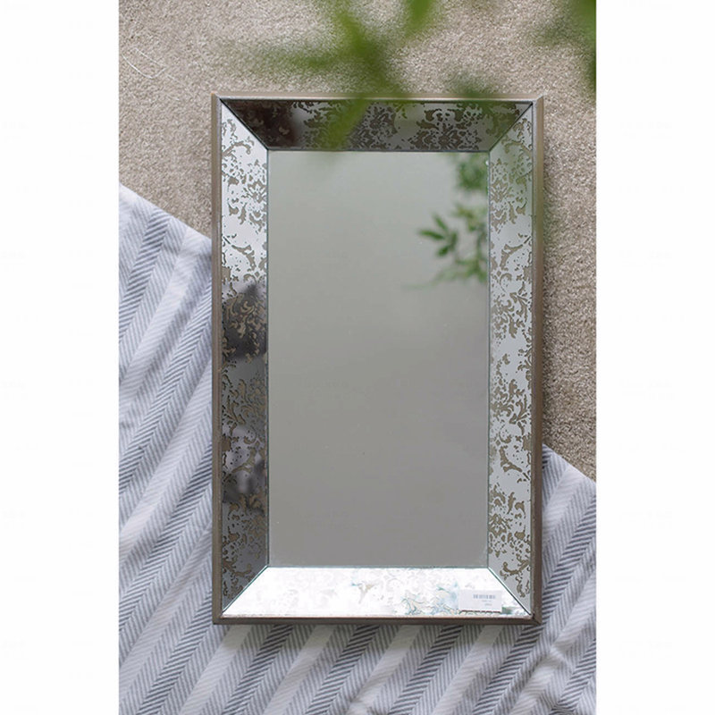 Miroir rectangulaire 24 "x 15" argent antique avec décorations florales, plateau de présentation en miroir, miroir mural suspendu