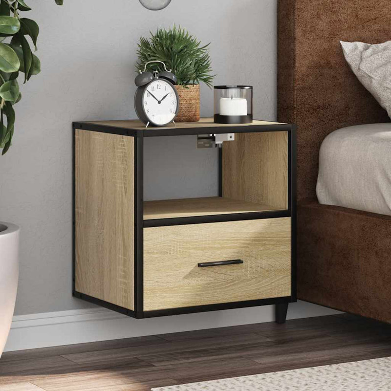 40cm W Metal Bedside Table, Sonoma Oak