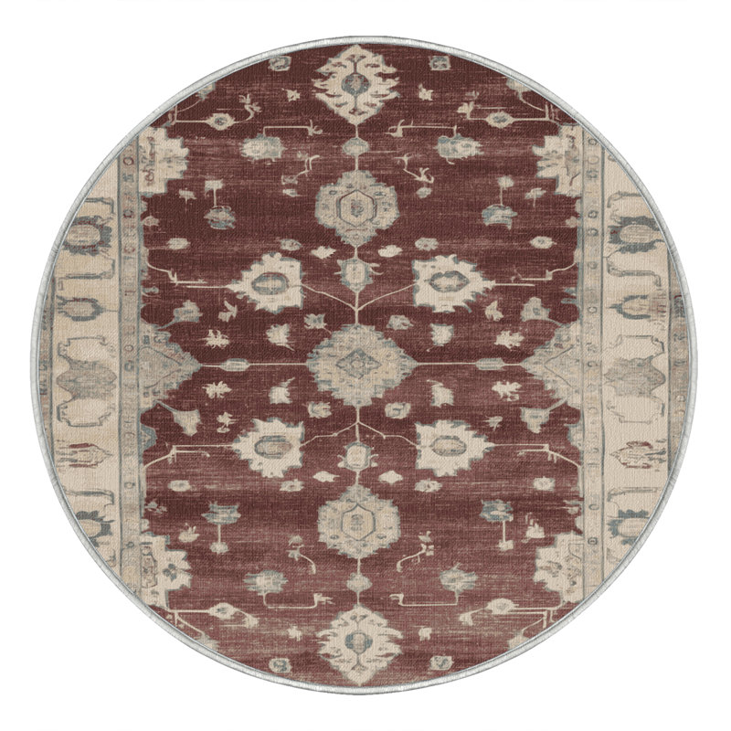 Tapis beige surteint lavable à la machine, Rond 3 pi