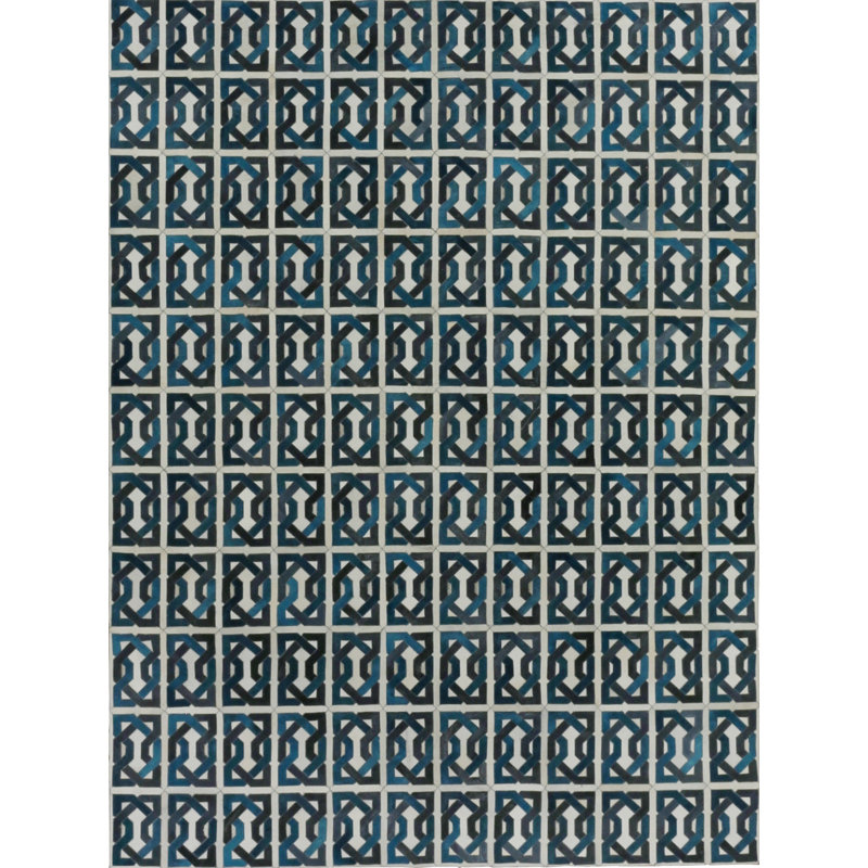 Natural Hide Cowhide Geometric Area Rug, Rectangle 5' x 8'