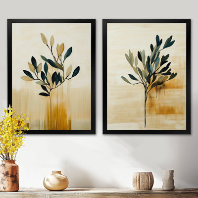 Murmures d'olivier en anthracite III - Tableau encadré olive en 2 pièces