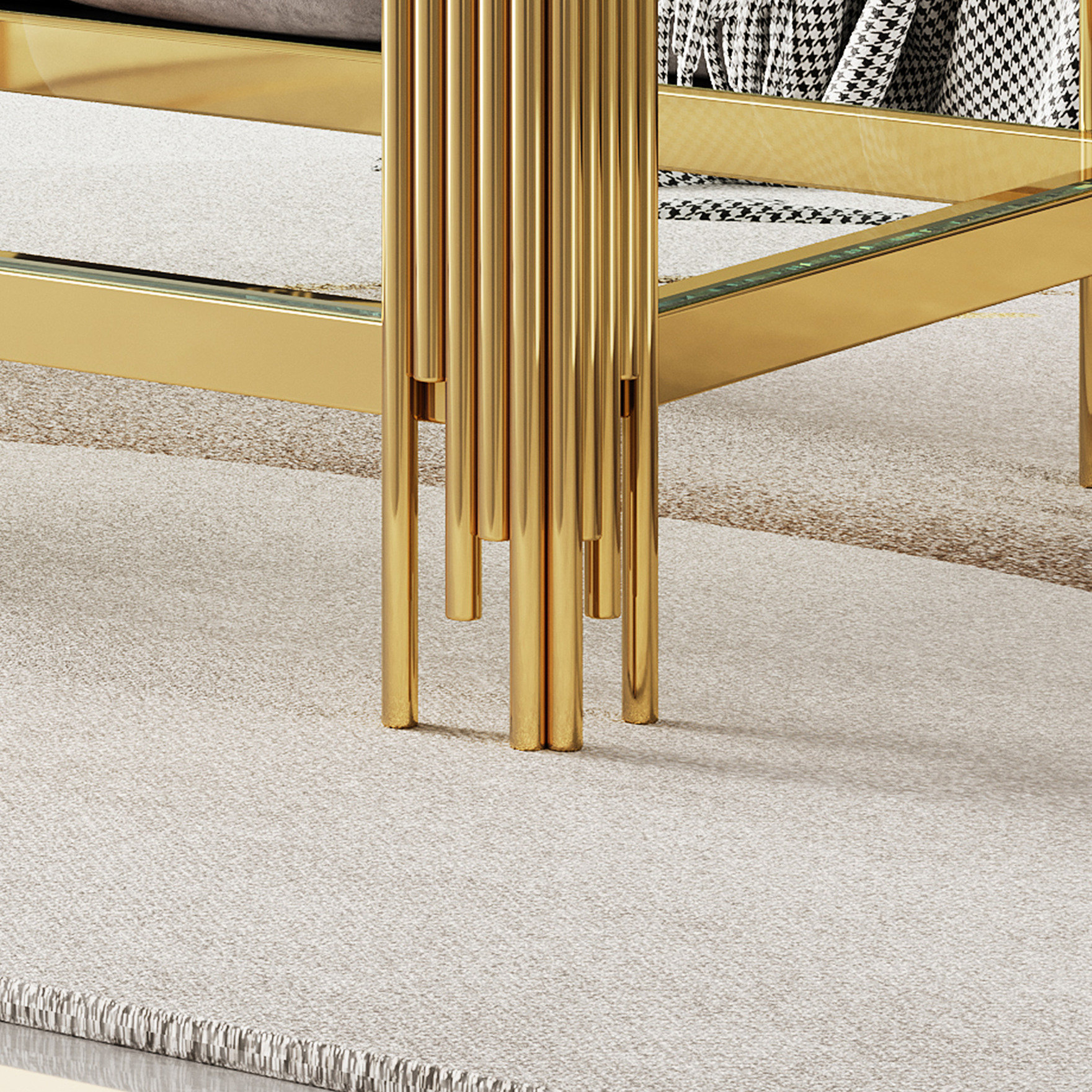 Mercer41 Double Layer Tempered Glass Coffee Table With Gold Stainless ...