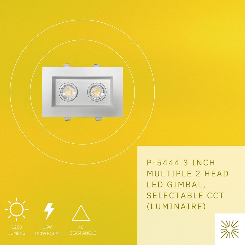 Luminaire à cardan 3 lumières à 2 têtes 15 W 1200 lumens 5CCT Perlglow