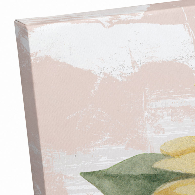 Tournesols sur fond rosé - peinture, Toile tendue, H 30 po x l 24 po x P 1,25 po