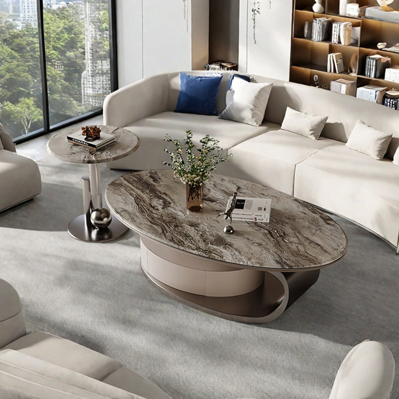 Table basse Super Crystal Stone, H 16,5 po x L 47,2 po x l 27,6 po, Gris / Blanc