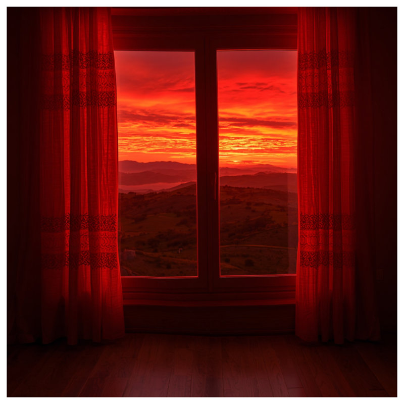 Toile tendue à travers une fenêtre Red Sunset, 16 po x 20 po