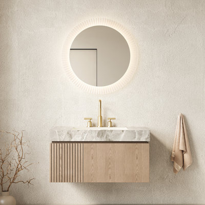 Meuble-lavabo suspendu de 91 cm (36 po) en contreplaqué, pierre frittée grise, lavabo en céramique, tiroirs et portes à fermeture amortie, installation facile, comptoir en pierre, porte en bois imperméable, grand espace de rangement