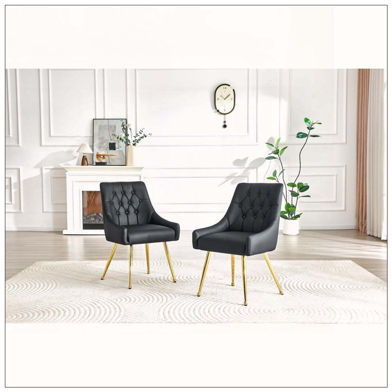 Chaise de salle à manger rembourrée en cuir avec dossier capitonné Diamond, Black
