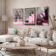 Ensemble de 3 tableaux muraux sur toile rose scintillante représentant une femme et un maquillage pour salle de bain.-320260463