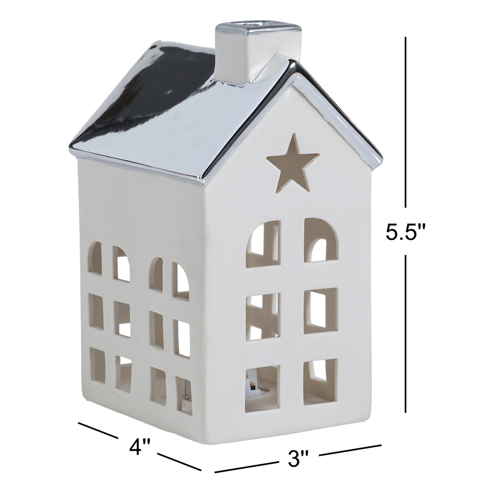 2-Piece Lighted Porcelain Village House Set, 5.5" H x 4" W x 3" D, Gold/White