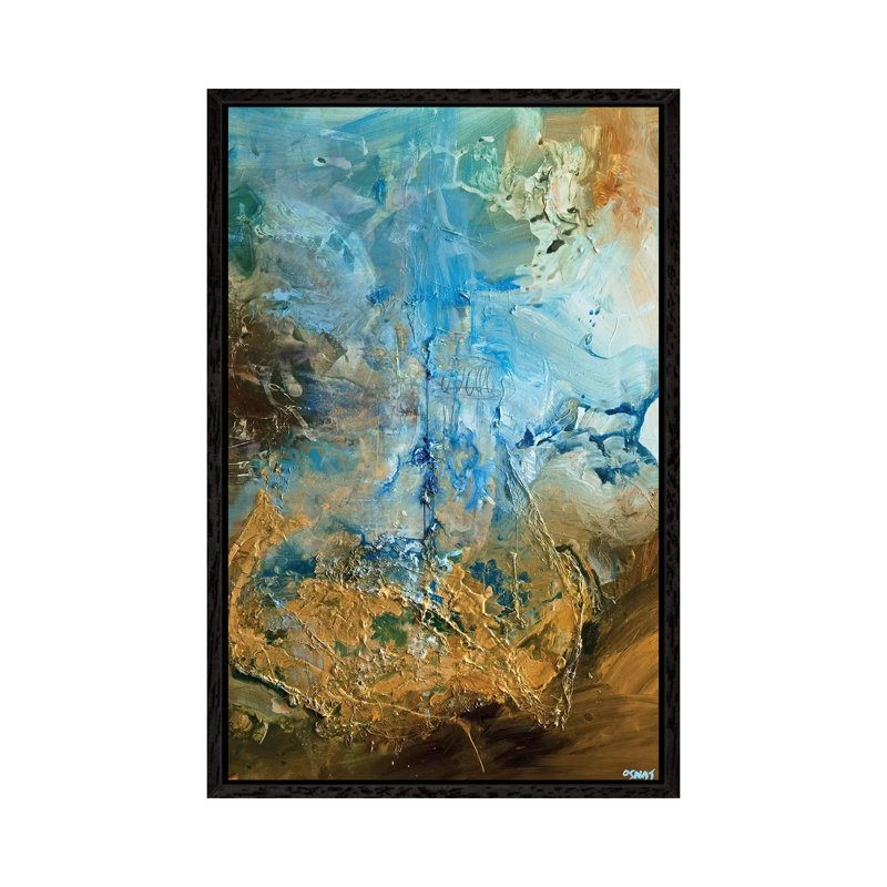 The Golden Planet by Osnat Tzadok - Painting on Canvas, 101.6cm H x 66.04cm W x 3.81cm D, Black Floater Framed