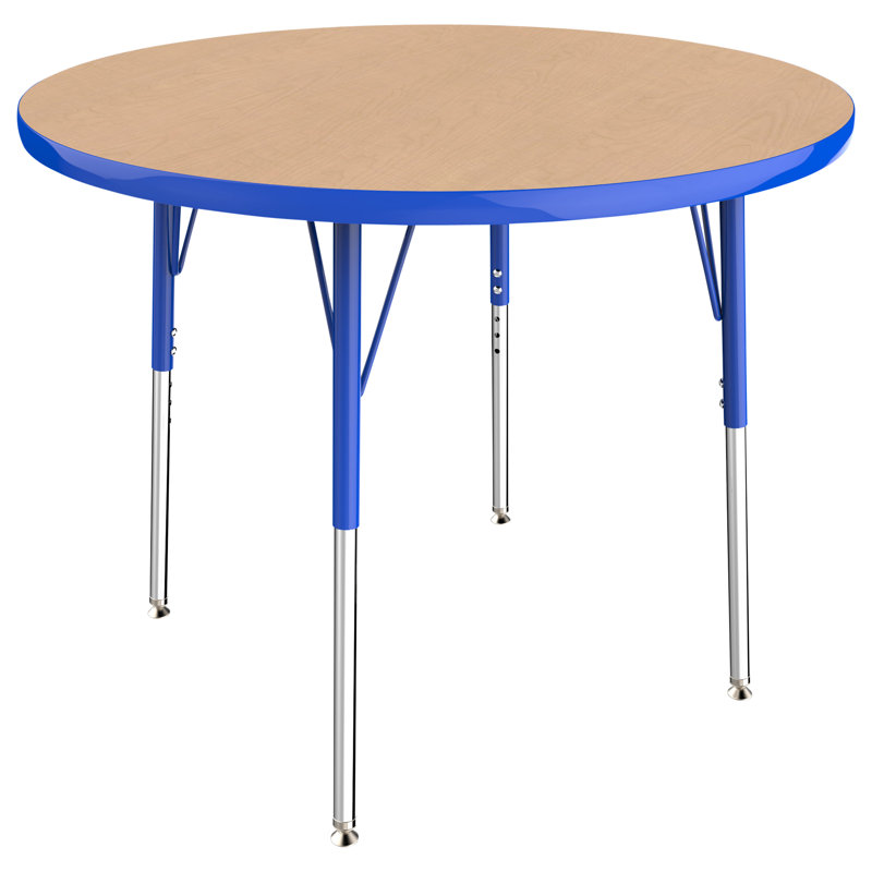 Table ronde à hauteur réglable, Érable / bleu, Gris, 36"