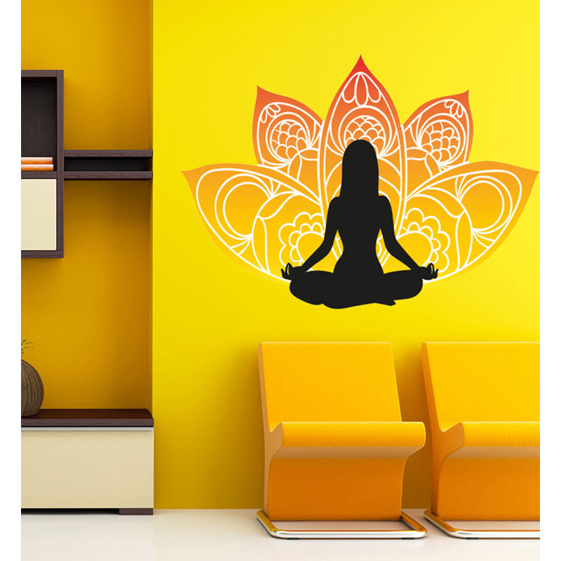 Décalcomanie murale yoga de fleurs de Lotus, H 46 po x l 65 po