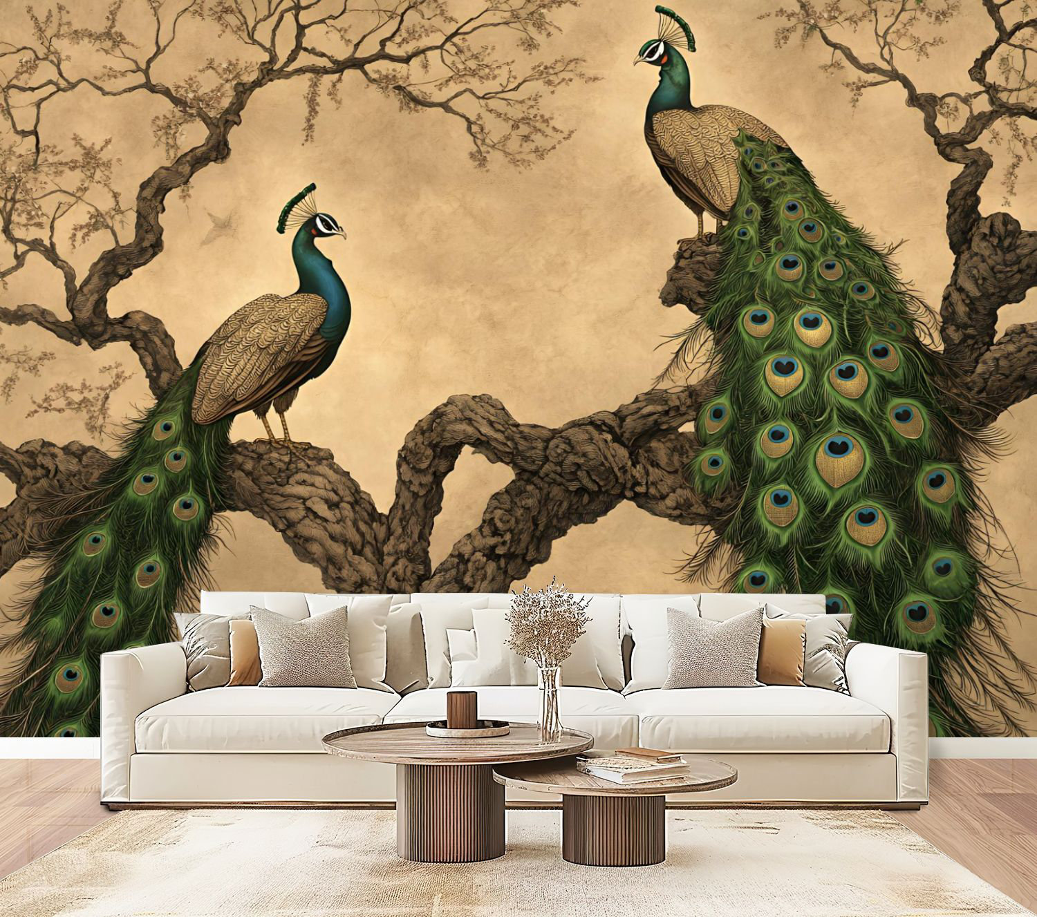 Red Barrel Studio Peel and Stick Wallpaper Floral Vintage Green Peacock ...