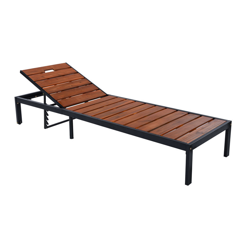 Chaise longue d'extérieur en bois d'acacia avec dossier réglable à 6 positions, noir et naturel, Black/Brown