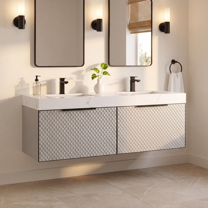 Diedrick 60'' Double Bathroom Vanity with Quartz Top, Silver Gray