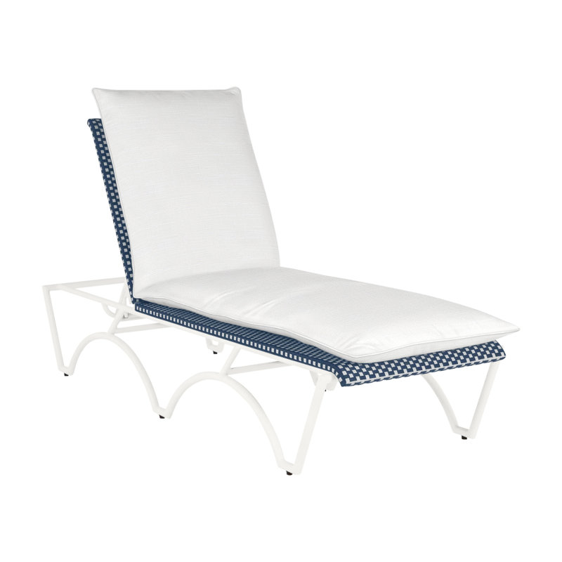 Savoy N-Dura Resin Wicker Outdoor Chaise Lounge, Welt, Rollo Lace, Chalk/White/Navy