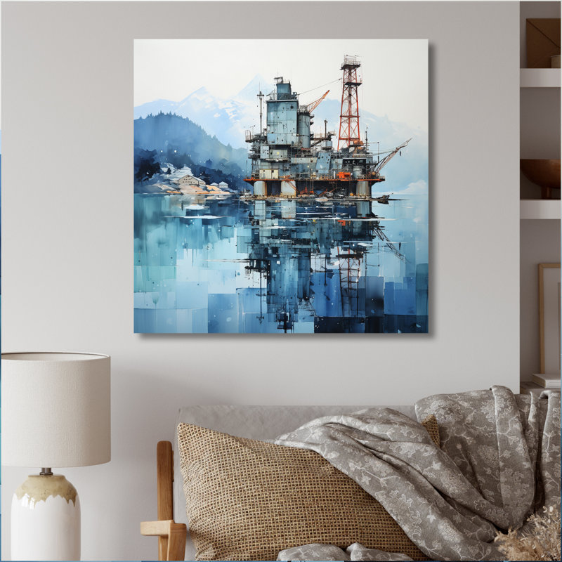 Blue Oil Rigs Fields Industrial I - Oil Rigs / Fields Canvas Print, Toile tendue, H 16 po x l 16 po x P 1 po