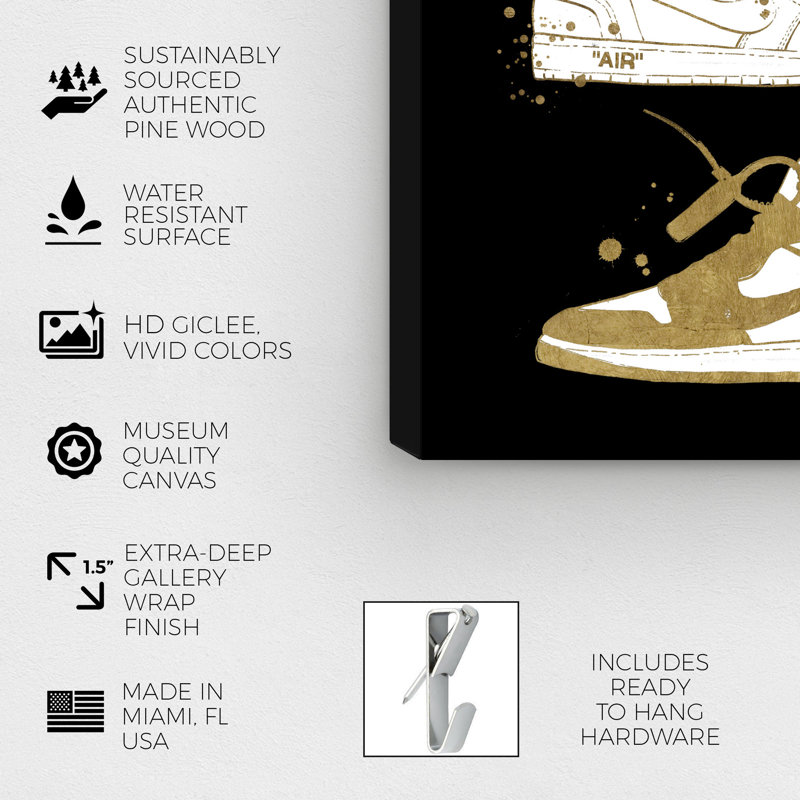 Collection Golden Sneaker - impression sur toile, H 36 po x l 24 po, Toile tendue