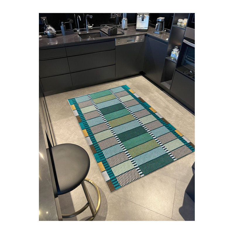 Tapis décoratif rectangulaire bleu clair lavable à la machine, Rectangle 5 pi 1 po x 7 pi 7 po