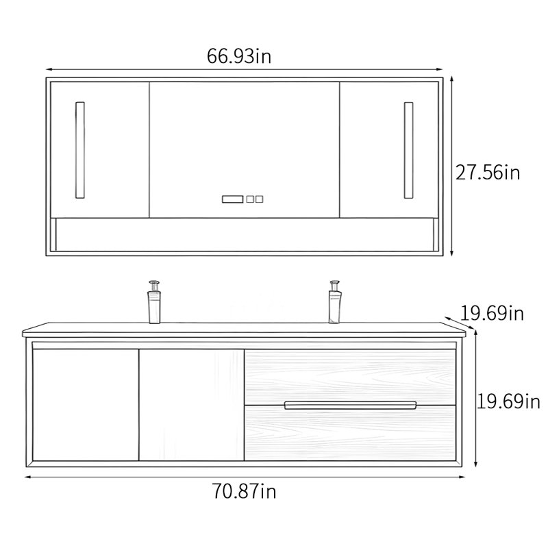 Armoire de salle de bain simple de style chinois, H 19,69 po x l 70,87 po x P 19,69 po, Brun