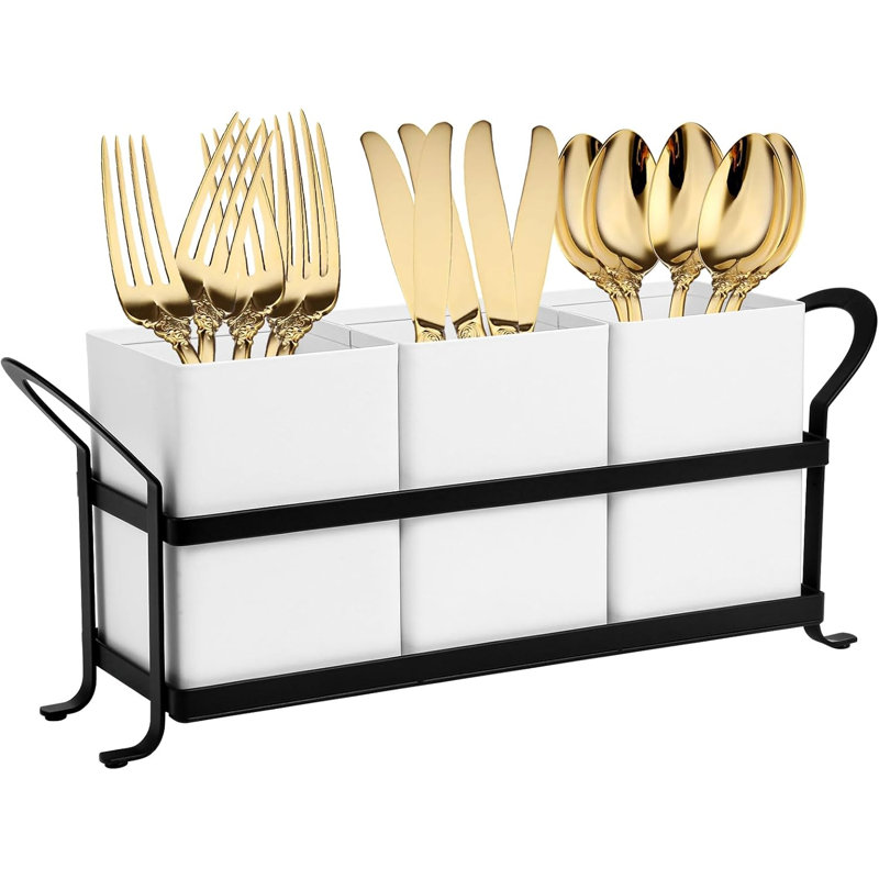 Ensemble de 3 boîtes de rangement pour couverts (cuillères et fourchettes), blanc et noir