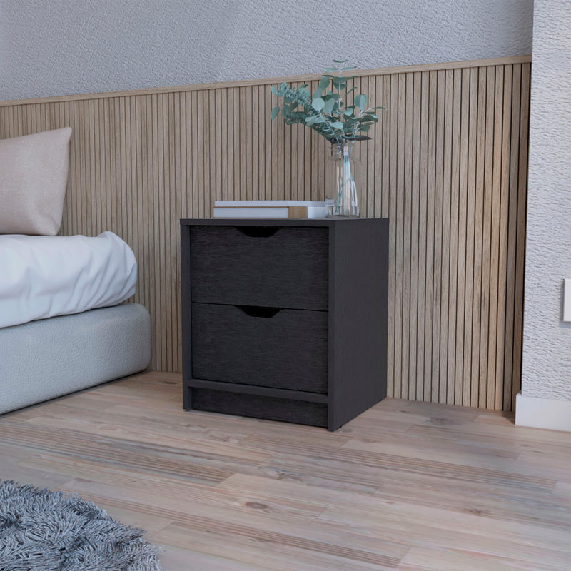 Classic Bedroom Elegant Nightstand 2-Drawers Bed Side Table Plywood