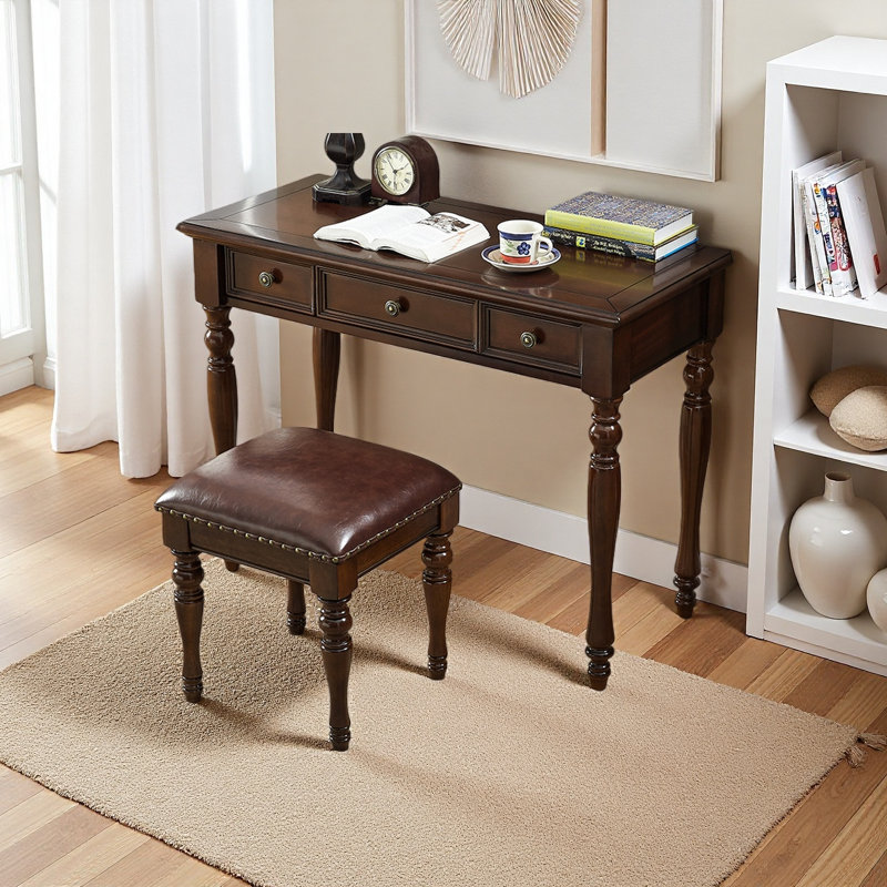 Un bureau en bois d'hévéa massif de style rustique, H 29,92 po x l 39,37 po x P 17,71 po