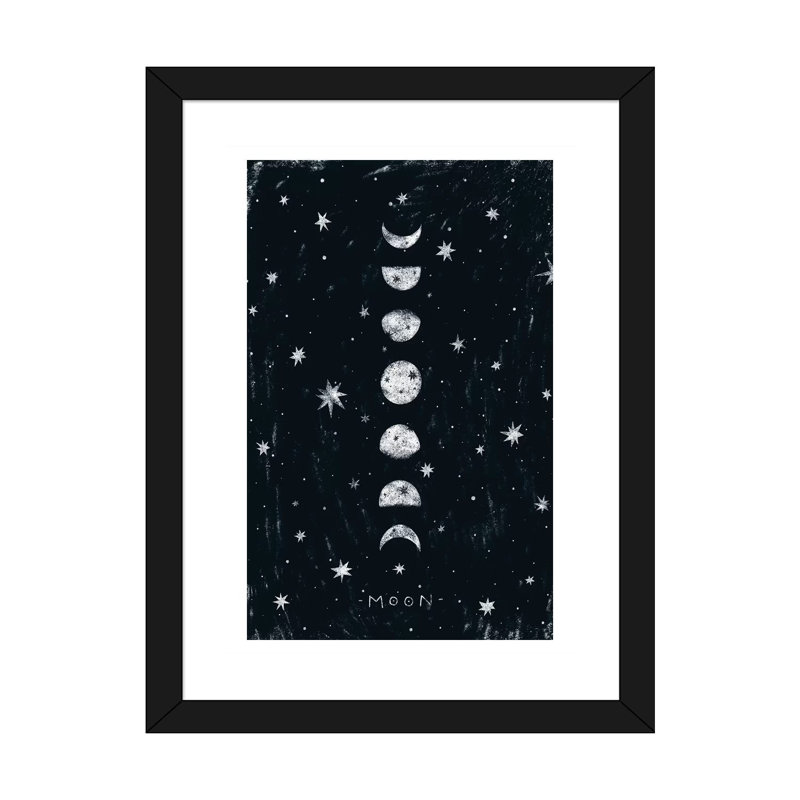 Phases de lune - impression d'art graphique, H 24 po x l 16 po x P 1 po, Blanc, Papier encadré noir