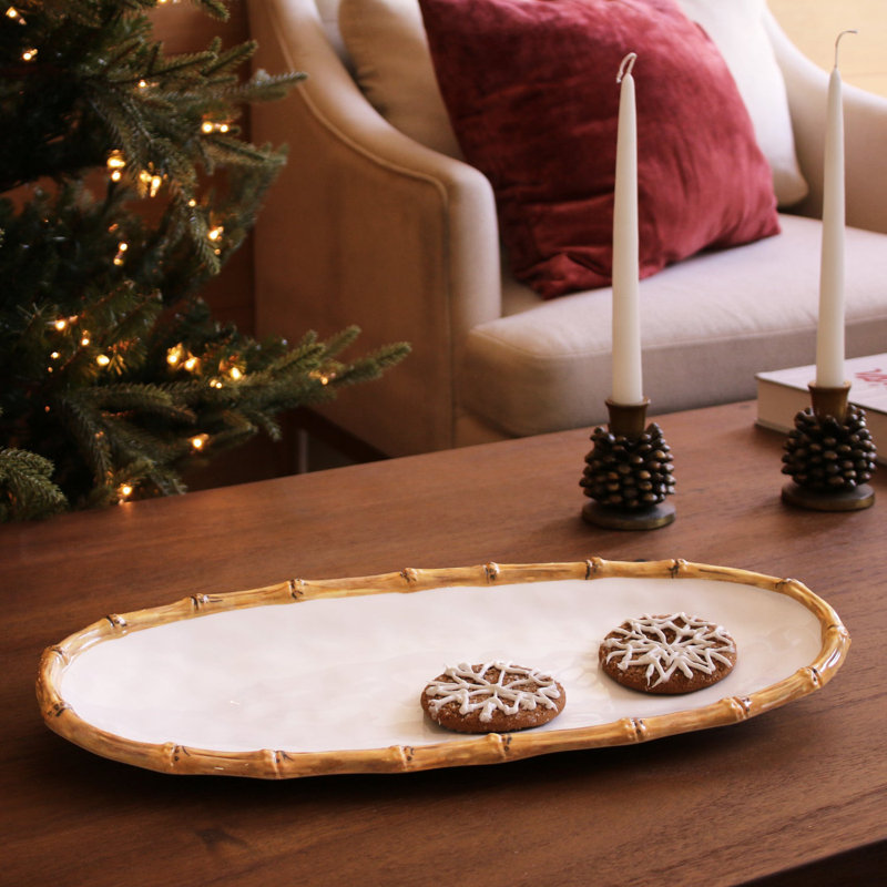 Vida Melamine Platter, 1.5" H x 18" L x 8" W, White/Natural