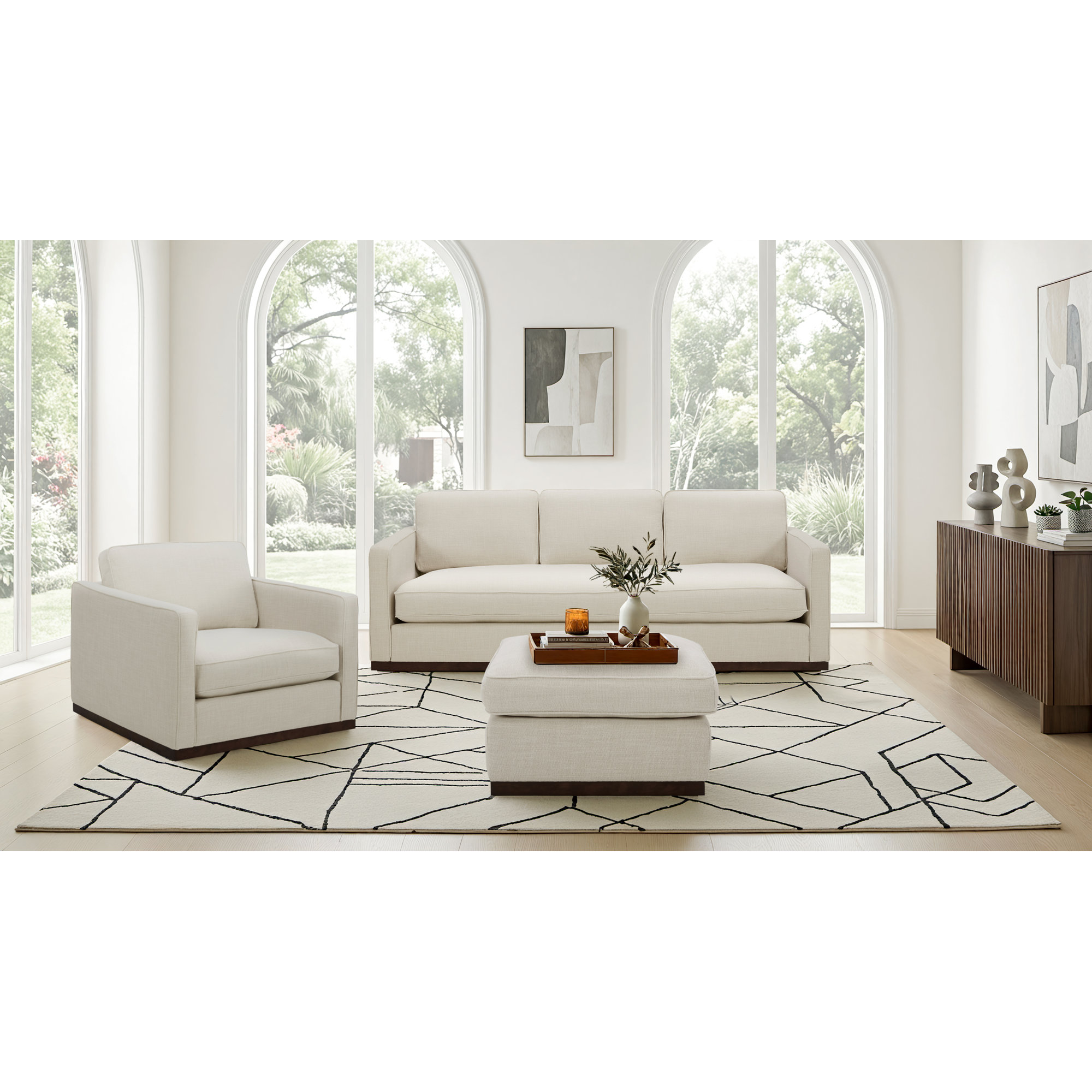 Bobbi 3 Piece Upholstered Living Room Set, Effie Linen Performance Linen