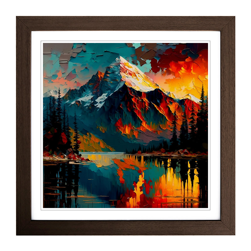 Mountain Palette Knife Painting - Framed Print, Walnut