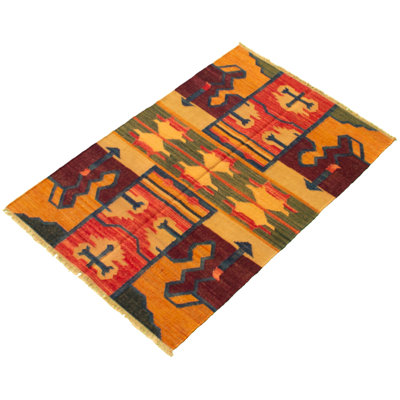 Tapis bourgogne / brun clair en laine fait à la main