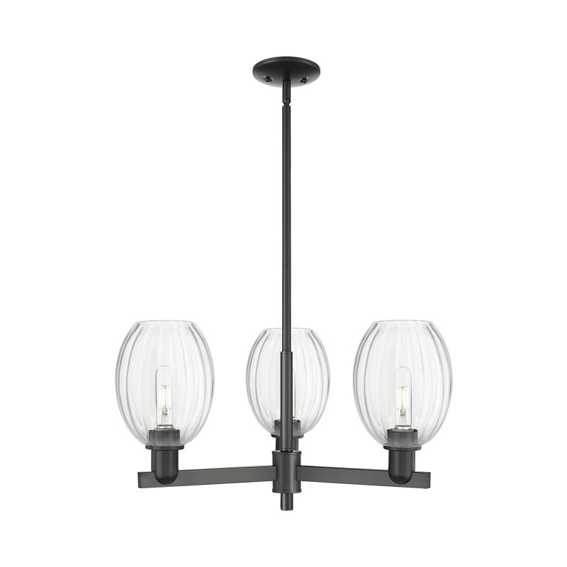 Hailsham - Lustre suspendu 3 lumières, Clair, Noir mat, Trois lumières