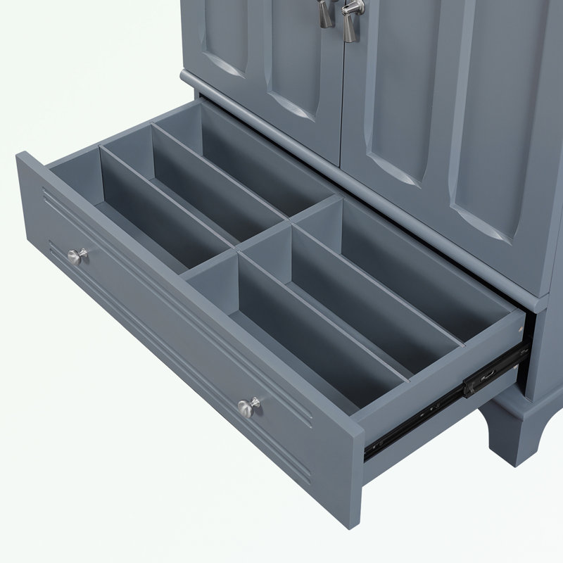 Meuble-lavabo de salle de bain avec lavabo en céramique, tablette réglable et tiroir, Bleu