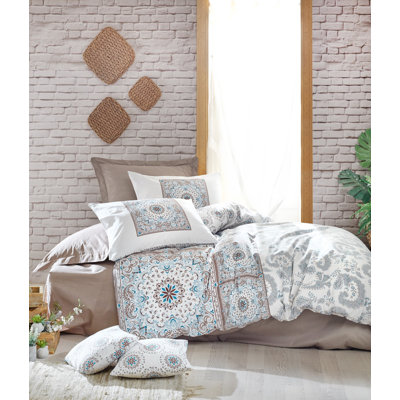 Ensemble de housse de couette 100% coton gris / bleu Paseo