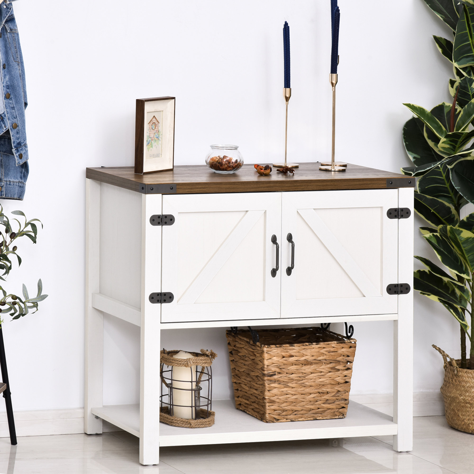 STYLISH Farmhouse Double Door Coffee Bar Sideboard Buffet