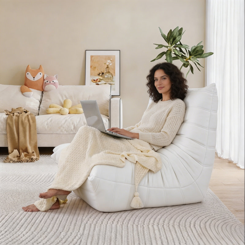 Oversized Corduroy Bean Bag Chair, Large Foam Filled Floor Sofa With Removable Cover – Vacuum Compressed Pack, 1