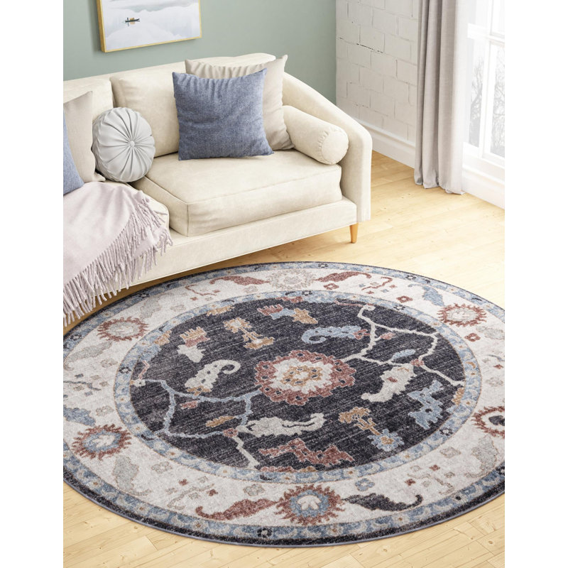 Tapis gris anthracite Traditional, Rond 3 pi 3 po