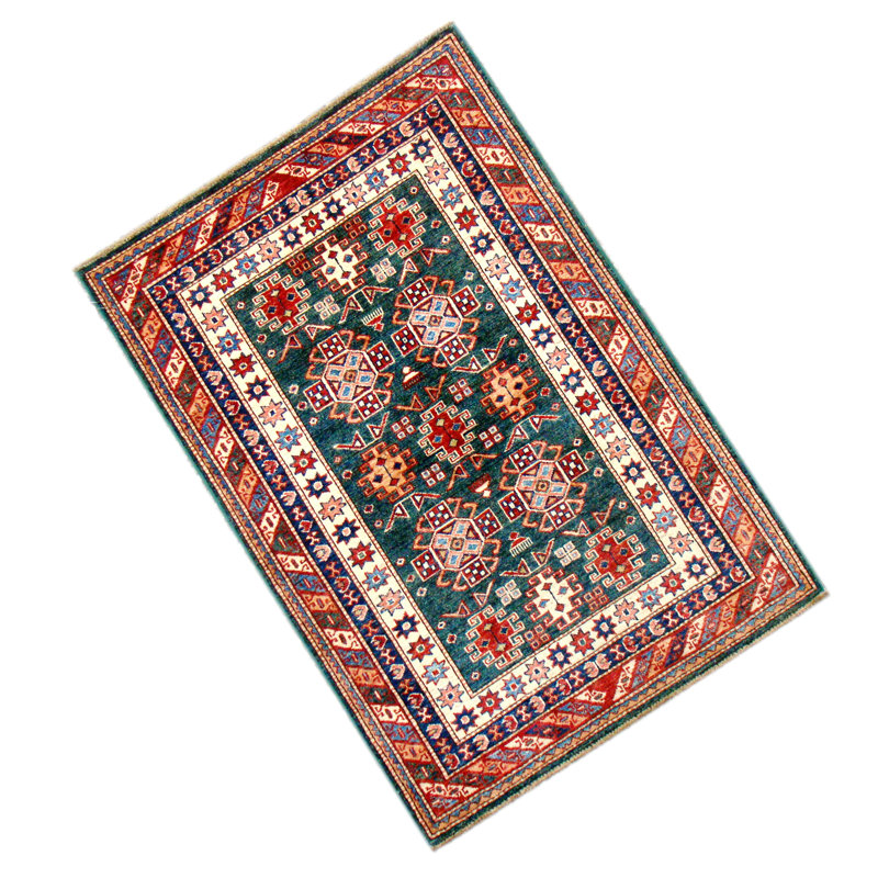 Hand-Knotted High-Quality Green and Red Area Rug