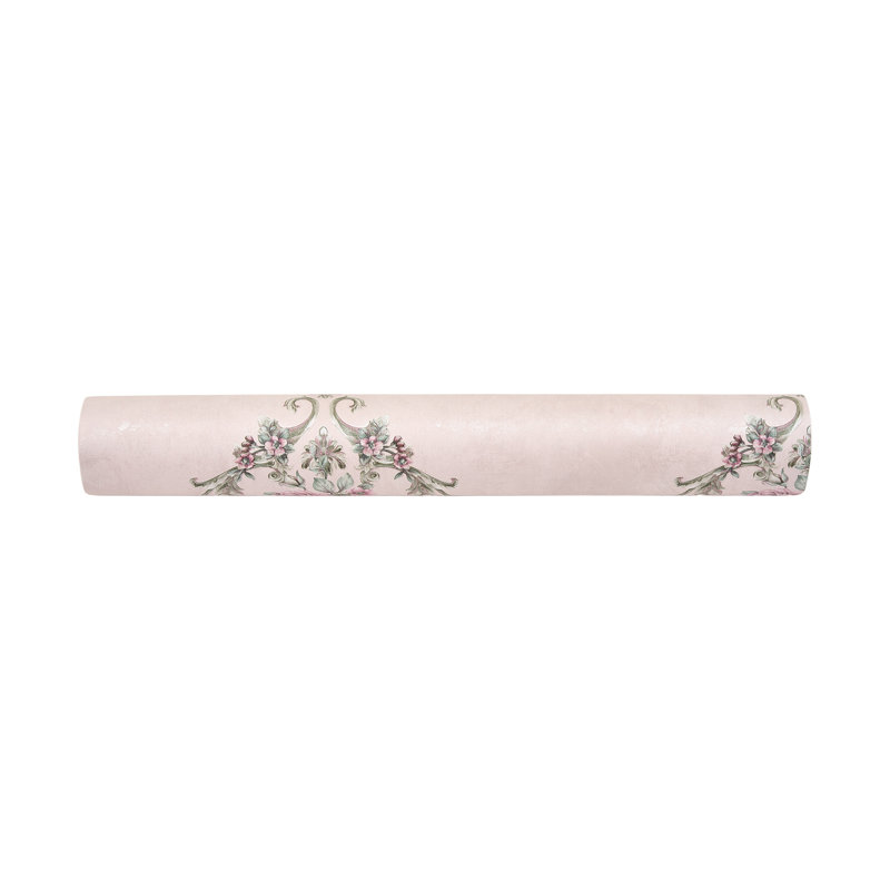 Non-Pasted Non-Woven 3D Embossed Wallpaper Roll, Green/Pink/Rose
