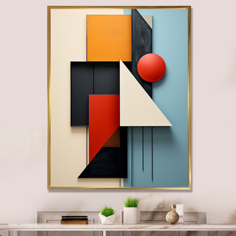 Multicolore Essential Geometric Forms I sur impression sur toile, Cadre flottant doré, H 32 po x l 24 po x P 1 po