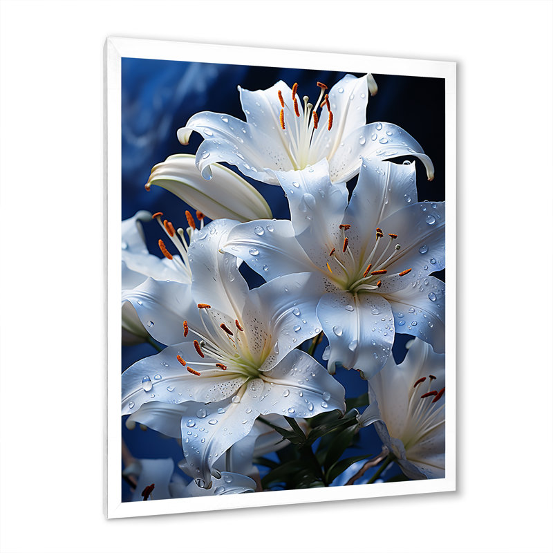 Flowers Serenity In White On Canvas Print, 32" H x 16" W x 1" D, White Single Picture Framed