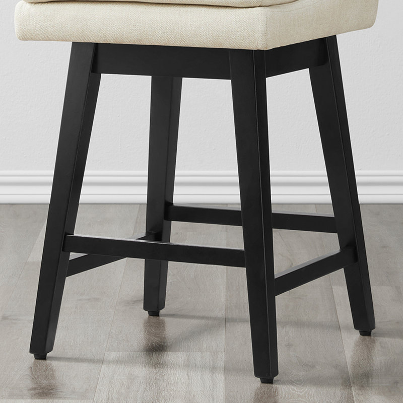 Tabouret pivotant en bois massif Aleksy (ensemble de 3) - 100% polyester, Lin lin